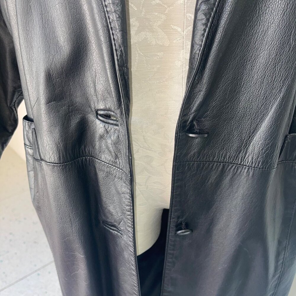 Pelle Vintage Womens Coat Size Medium Black Leather Trench Casual New York - Picture 14 of 16